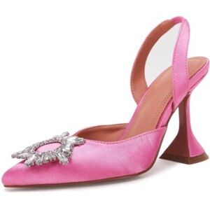 Crystal Slingback Pumps Pointed Toe Strappy Triangle Heeled